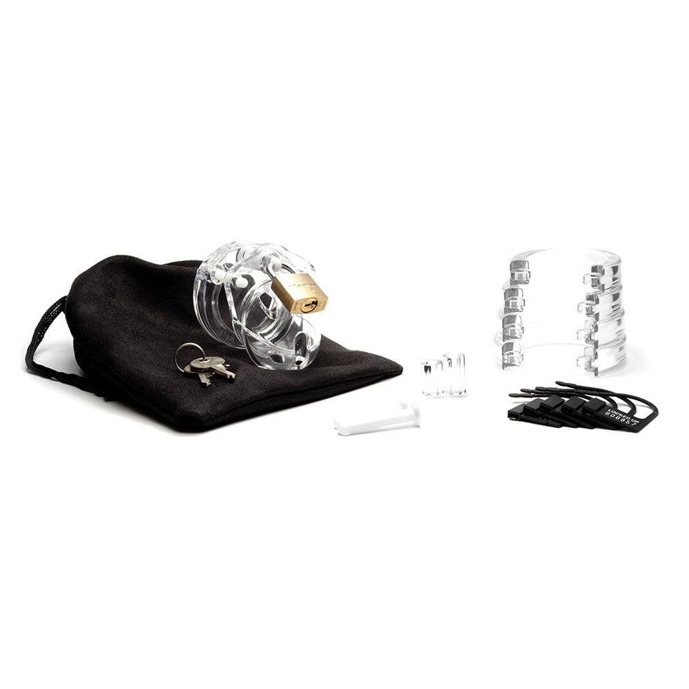 Mini-Me Black Chastity Cock Cage Kit - Clear - Clear 1.25 Inch Cock Cage Kit CB-X