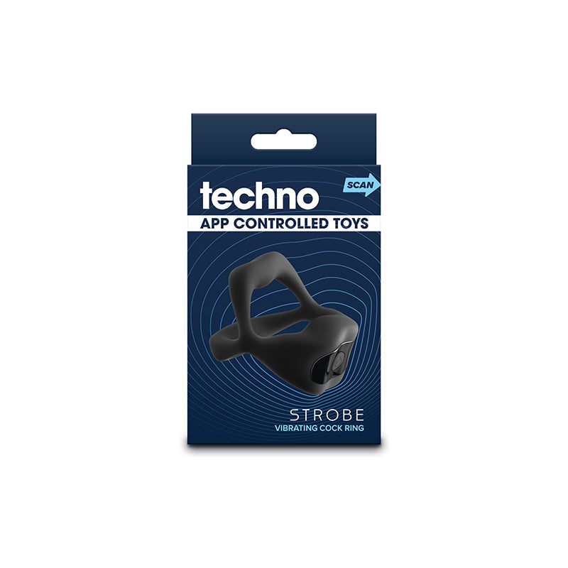 Techno - Strobe - Black - Black USB Rechargeable Vibrating Cock Ring with App Control NS Novelties