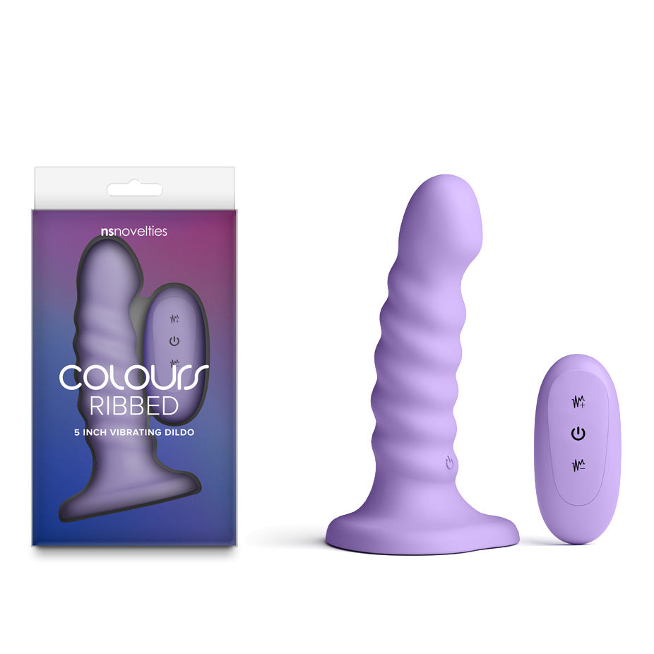 Colours Ribbed - 5'' Vibrating Dildo - Purple - Purple 14.5 cm USB Rechargeable Vibrating Dildo with Wireless Remote NS Novelties