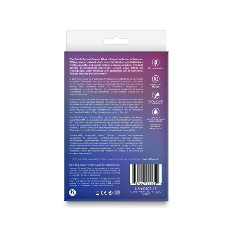 Colours Curve - Vibrating 5'' Dildo - Purple - Purple 12.6 cm USB Rechargeable Vibrating Dildo with Wireless Remote NS Novelties