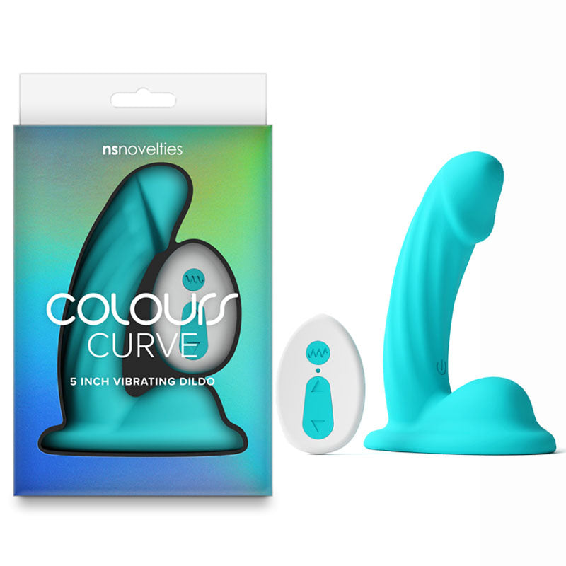 Colours Curve - Vibrating 5'' Dildo - Teal - Teal 12.6 cm USB Rechargeable Vibrating Dildo with Wireless Remote NS Novelties