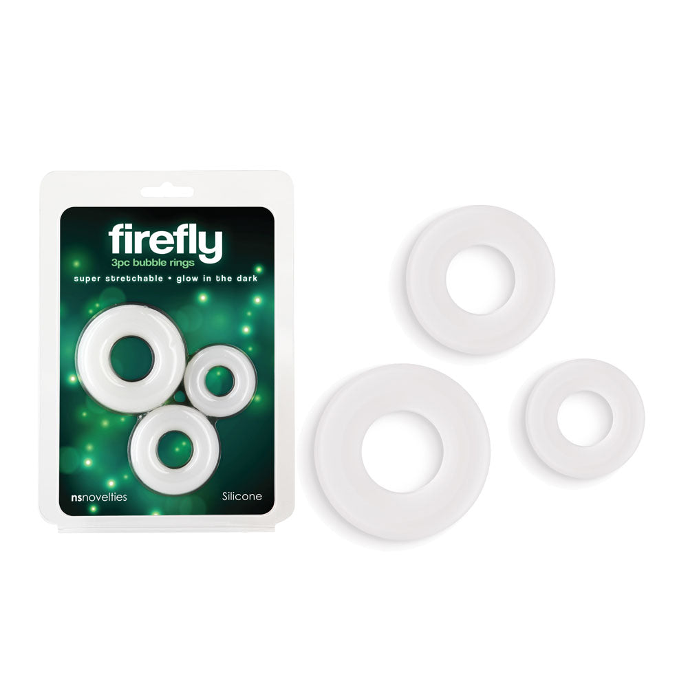 Firefly - 3pc Bubble Rings - White - Glow in Dark Cock Rings - Set of 3 Sizes NS Novelties