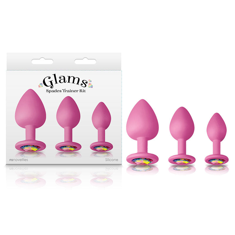 Glams Spades Trainer Kit - Pink Butt Plugs with Gems - Set of 3 Sizes Ns Novelties