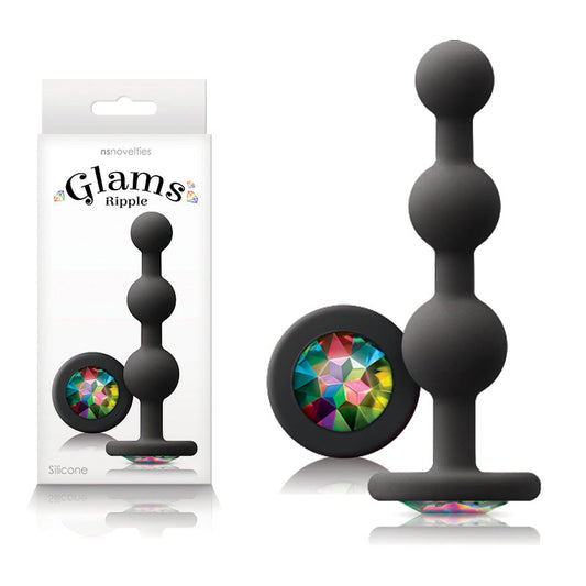 Glams Ripple - Rainbow Gem - Black - Black 11.4 cm Butt Plug with Rainbow Gem Base NS Novelties