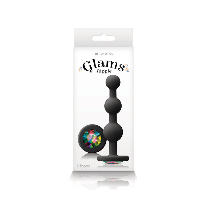 Glams Ripple - Rainbow Gem - Black - Black 11.4 cm Butt Plug with Rainbow Gem Base NS Novelties
