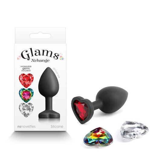 Glams Xchange Heart - Small - Black Small Butt Plug with Interchangeable Heart Gems Black - Club X