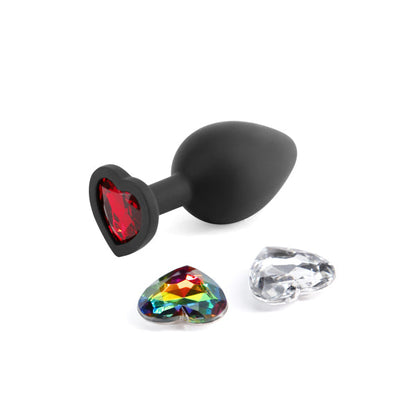 Glams Xchange Heart - Medium - Black Medium Butt Plug with Interchangeable Heart Gems NS Novelties