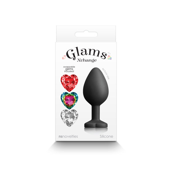 Glams Xchange Heart - Medium - Black Medium Butt Plug with Interchangeable Heart Gems NS Novelties