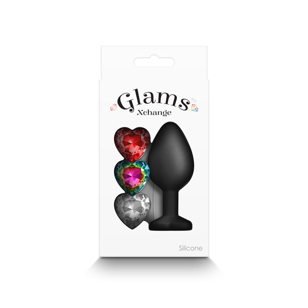 Glams Xchange Heart - Medium - Black Medium Butt Plug with Interchangeable Heart Gems NS Novelties