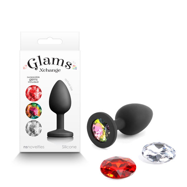 Glams Xchange Round - Small - Black Small Butt Plug with Interchangeable Round Gems Black - Club X