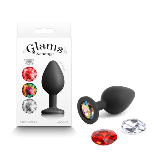 Glams Xchange Round - Medium - Black Medium Butt Plug with Interchangeable Round Gems Black - Club X