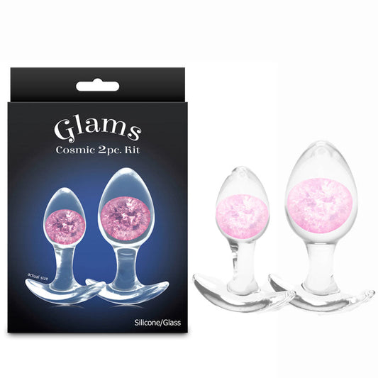 Glams Cosmic 2pc Kit - Pink - Clear/Pink Butt Plugs - Set of 2 Sizes NS Novelties