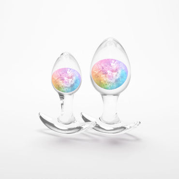 Glams Cosmic 2pc Kit - Rainbow - Clear/Rainbow Butt Plugs - Set of 2 Sizes NS Novelties