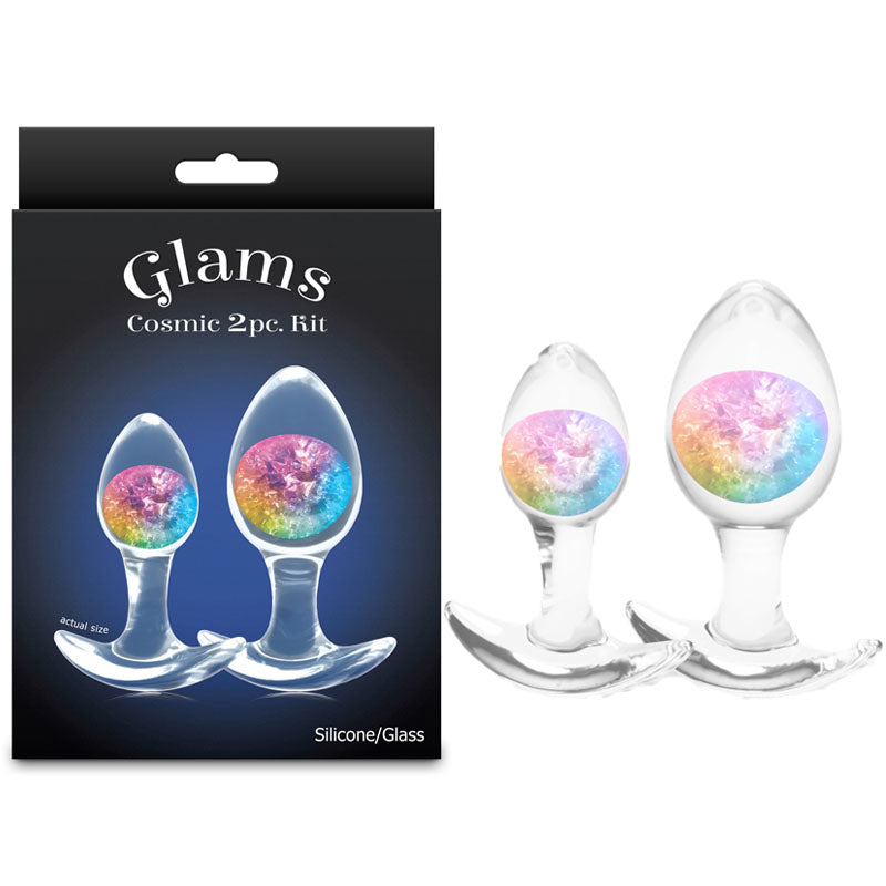 Glams Cosmic 2pc Kit - Rainbow - Clear/Rainbow Butt Plugs - Set of 2 Sizes NS Novelties