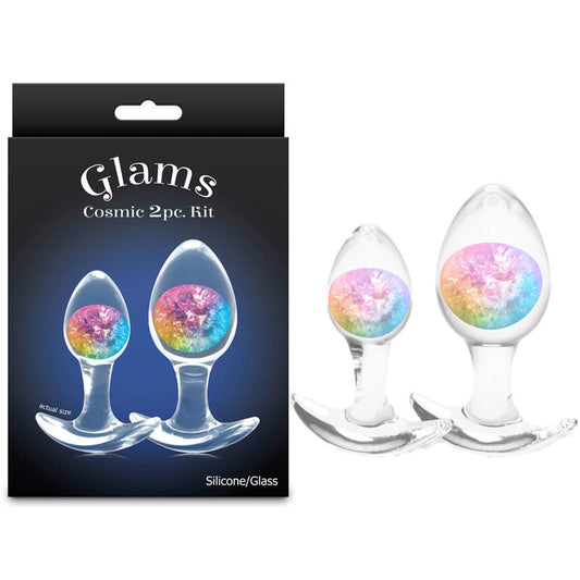 Glams Cosmic 2pc Kit - Rainbow - Clear/Rainbow Butt Plugs - Set of 2 Sizes NS Novelties