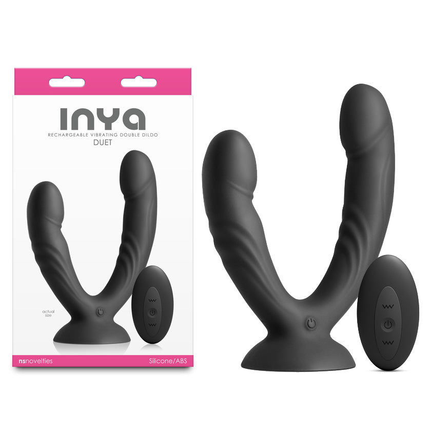 INYA Duet - Black - Black USB Rechargeable Vibrating Double Dildo with Wireless Remote NS Novelties
