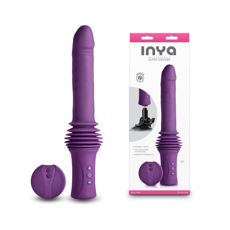INYA Super Stroker - Purple - Purple 36.8 cm USB Rechargeable Thrusting Vibrator with Remote Control & Stand NS Novelties