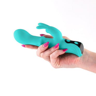 INYA Cyberluxe - Aqua - Aqua 18 cm USB Rechargeable Rabbit Vibrator with Sliding Ring Shaft NS Novelties