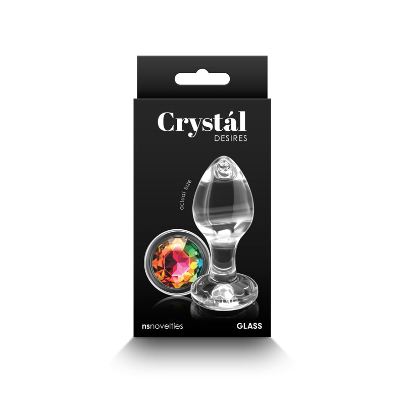 Crystal Desires - Rainbow Gem - Medium - Clear Glass 8.4 cm Butt Plug with Rainbow Gem Base Clear - Club X