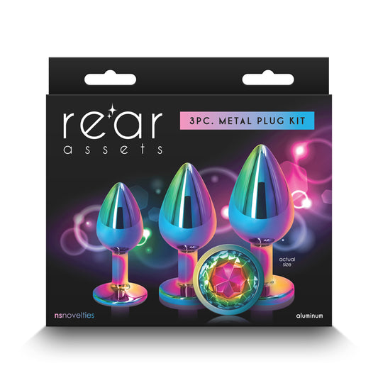 Rear Assets Trainer Kit - Multicolour - Rainbow - Multi Coloured Metallic Butt Plugs with Rainbow Gems - Set of 3 Sizes Coloured - Club X