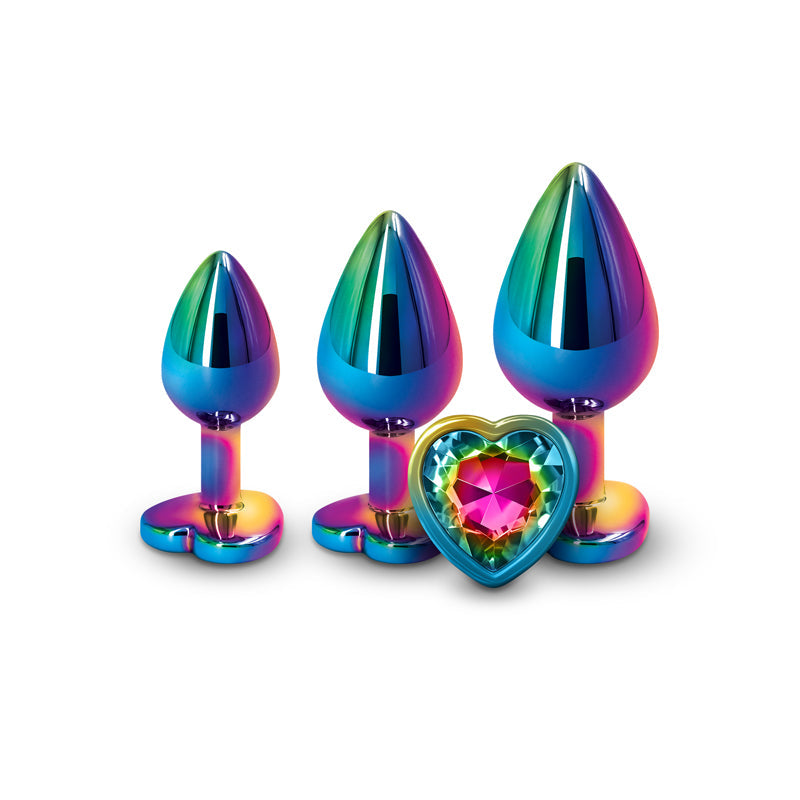 Rear Assets Trainer Kit - Multicolour - Rainbow Heart - Multi Coloured Metallic Butt Plugs with Rainbow Hearts - Set of 3 Sizes NS Novelties