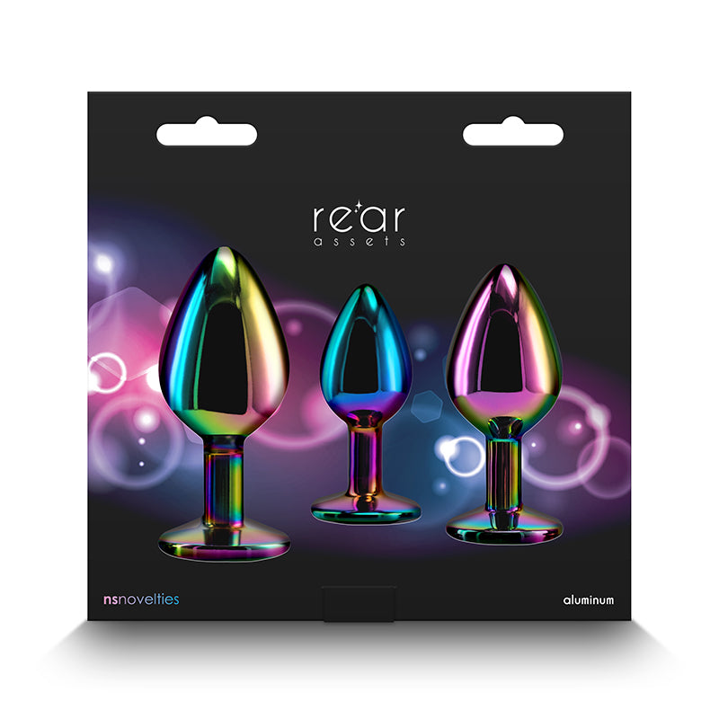 Rear Assets Trainer Kit - Multicolour - Rainbow Heart - Multi Coloured Metallic Butt Plugs with Rainbow Hearts - Set of 3 Sizes NS Novelties