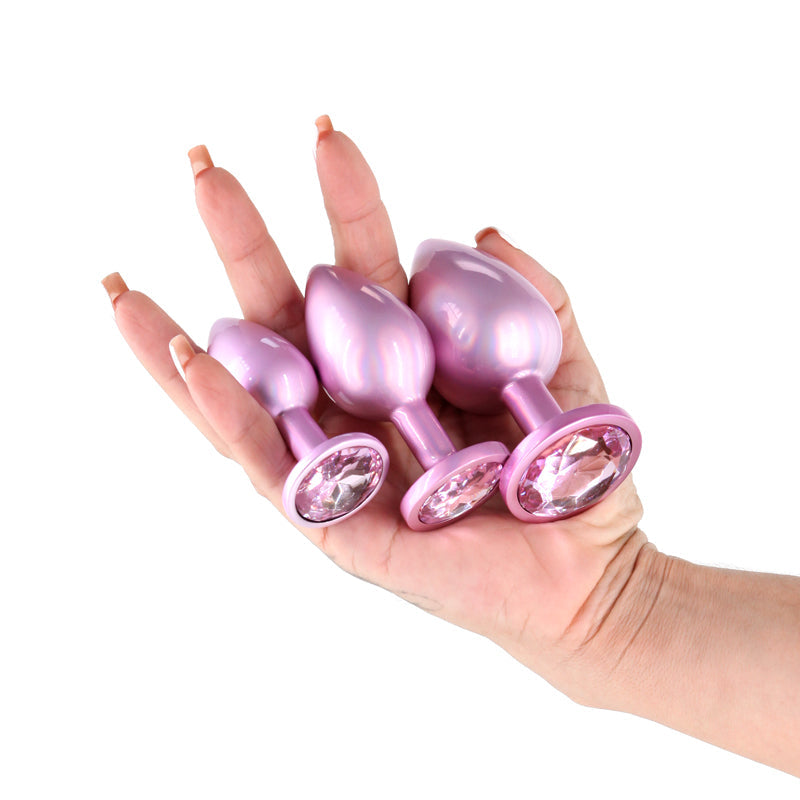 Rear Assets Trainer Kit - Iridescent Pink - Iridescent Pink Metallic Butt Plugs - Set of 3 Sizes NS Novelties
