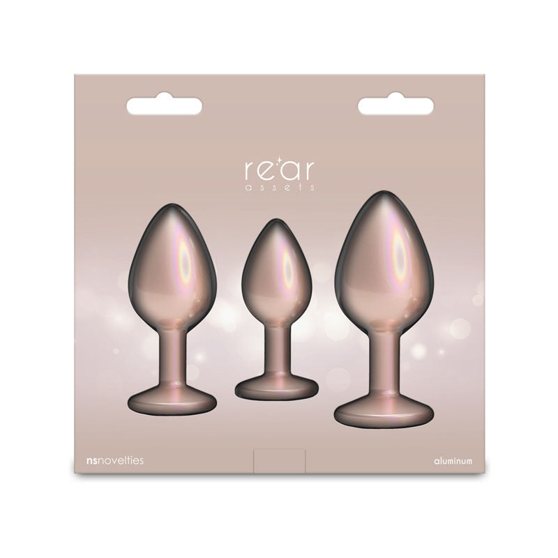 Rear Assets Trainer Kit - Iridescent Champagne - Iridescent Champagne Metallic Butt Plugs - Set of 3 Sizes NS Novelties