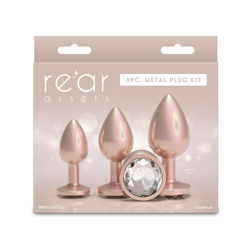 Rear Assets Trainer Kit - Iridescent Champagne - Iridescent Champagne Metallic Butt Plugs - Set of 3 Sizes NS Novelties