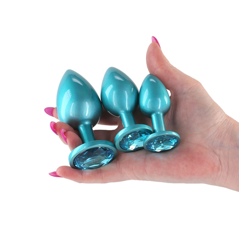 Rear Assets Trainer Kit - Iridescent Teal - Iridescent Teal Metallic Butt Plugs - Set of 3 Sizes NS Novelties