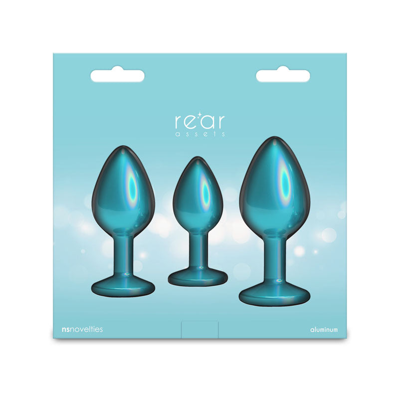 Rear Assets Trainer Kit - Iridescent Teal - Iridescent Teal Metallic Butt Plugs - Set of 3 Sizes NS Novelties