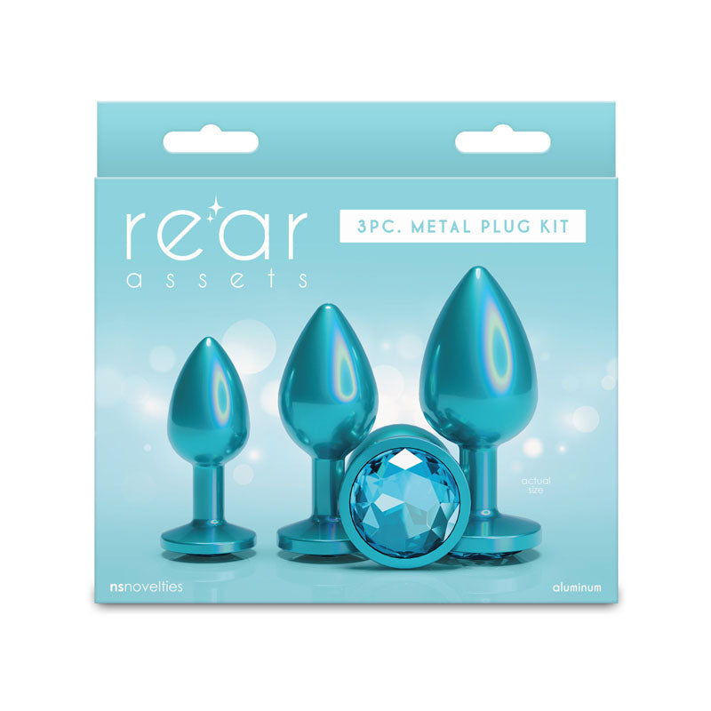 Rear Assets Trainer Kit - Iridescent Teal - Iridescent Teal Metallic Butt Plugs - Set of 3 Sizes NS Novelties