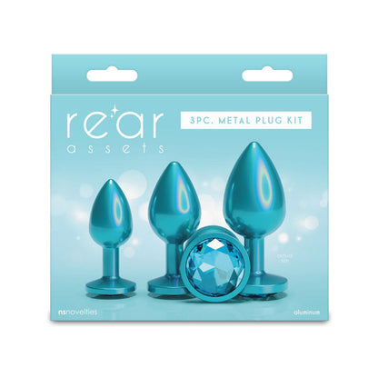 Rear Assets Trainer Kit - Iridescent Teal - Iridescent Teal Metallic Butt Plugs - Set of 3 Sizes NS Novelties