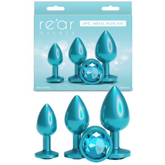 Rear Assets Trainer Kit - Iridescent Teal - Iridescent Teal Metallic Butt Plugs - Set of 3 Sizes NS Novelties