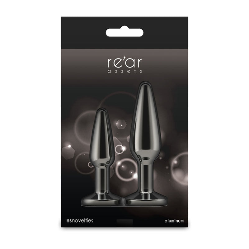 Rear Assets Tapered Trainer Kit - Gunmetal - Gunmetal Grey Metal Butt Plugs - Set of 2 Sizes NS Novelties