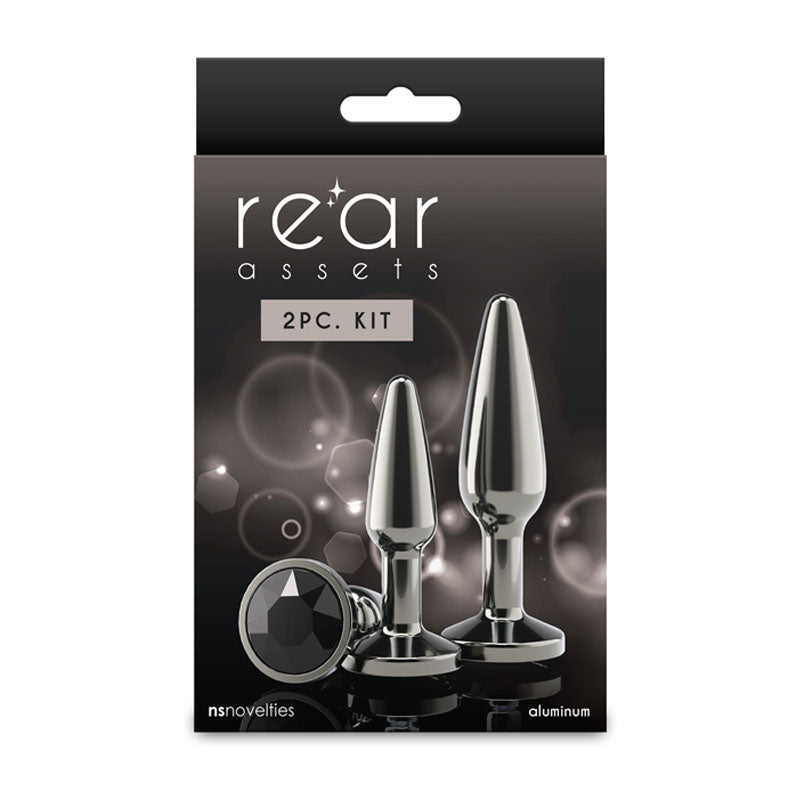 Rear Assets Tapered Trainer Kit - Gunmetal - Gunmetal Grey Metal Butt Plugs - Set of 2 Sizes NS Novelties