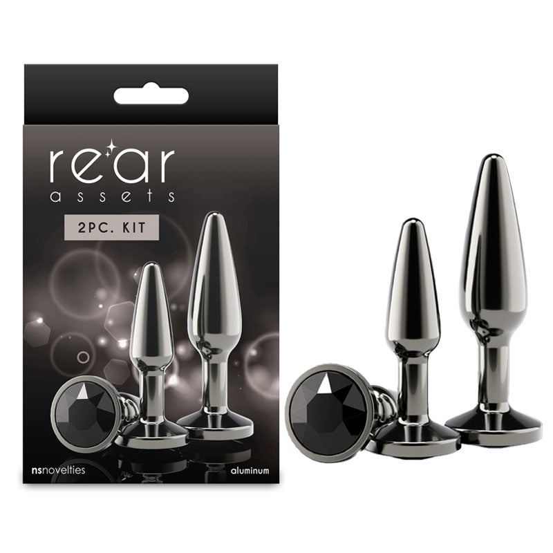 Rear Assets Tapered Trainer Kit - Gunmetal - Gunmetal Grey Metal Butt Plugs - Set of 2 Sizes NS Novelties