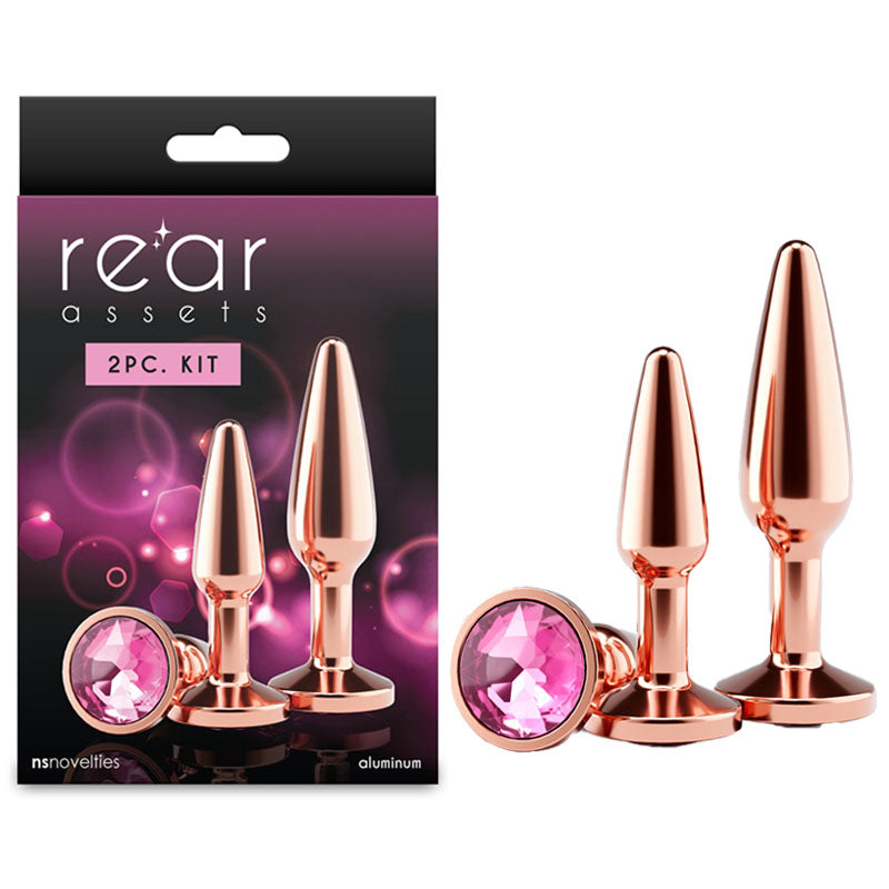 Rear Assets Tapered Trainer Kit - Rose Gold - Rose Gold Metal Butt Plugs - Set of 2 Sizes NS Novelties