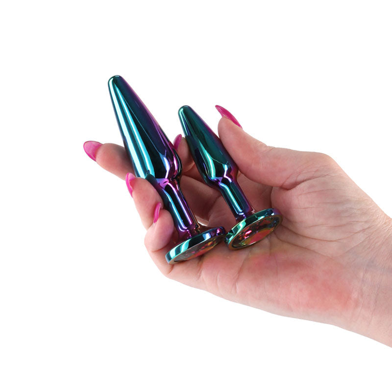 Rear Assets Tapered Trainer Kit - Multicolour - Multicoloured Metal Butt Plugs - Set of 2 Sizes NS Novelties