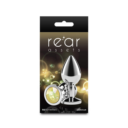 Rear Assets Silver - Medium - Yellow Gem - Silver Medium Metal Butt Plug with Yellow Gem Base