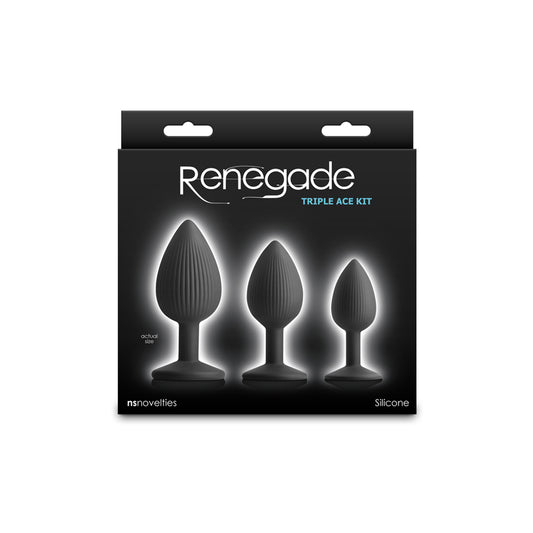 Renegade Triple Ace Kit - Black - Black Butt Plugs - Set of 3 Sizes Black - Club X