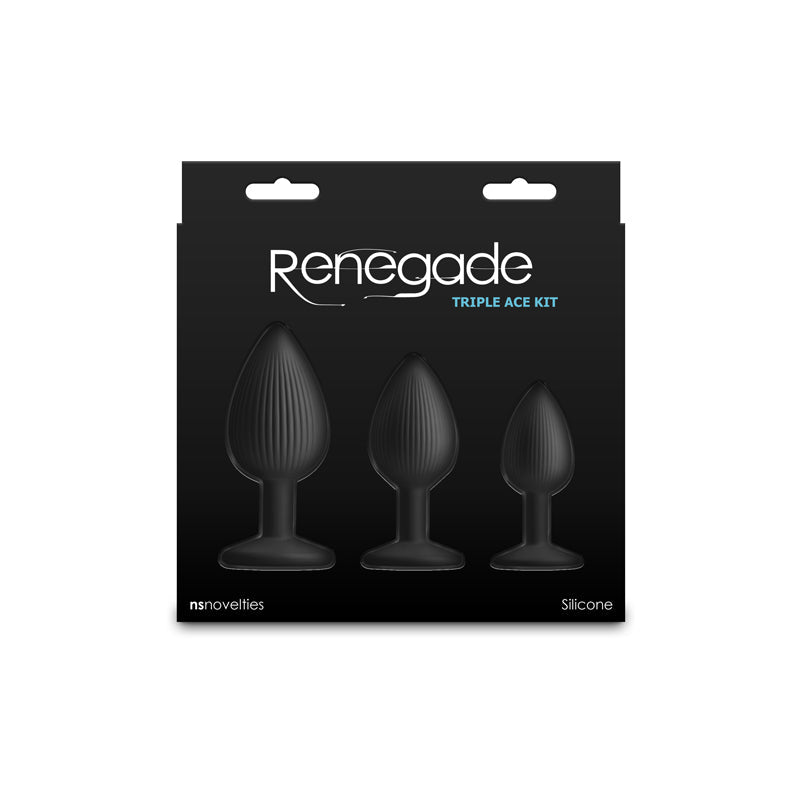 Renegade Triple Ace Kit - Black - Black Butt Plugs - Set of 3 Sizes NS Novelties