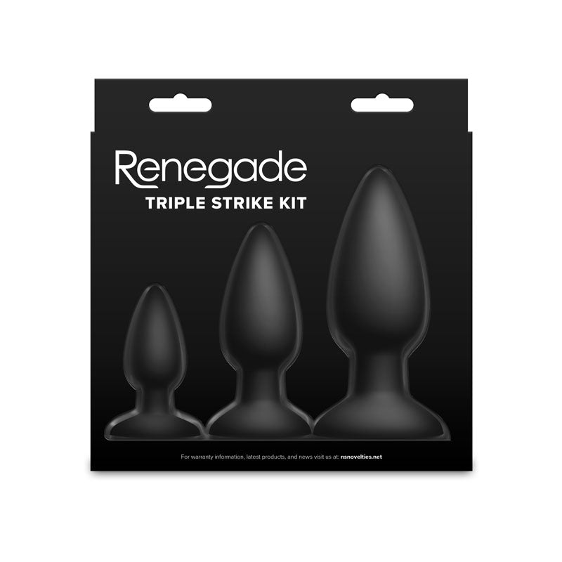 Renegade Triple Strike Kit - Black - Black Butt Plugs - Set of 3 Sizes NS Novelties