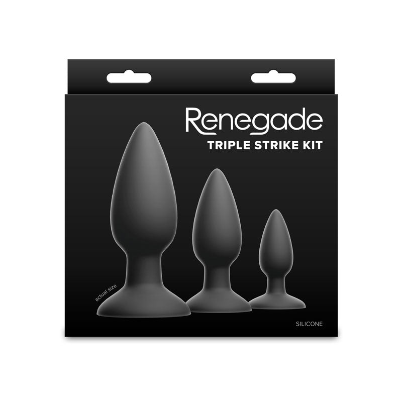 Renegade Triple Strike Kit - Black - Black Butt Plugs - Set of 3 Sizes NS Novelties