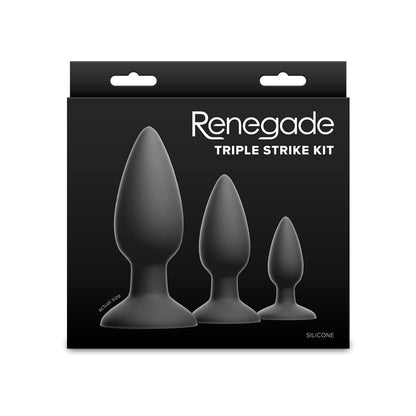 Renegade Triple Strike Kit - Black - Black Butt Plugs - Set of 3 Sizes NS Novelties