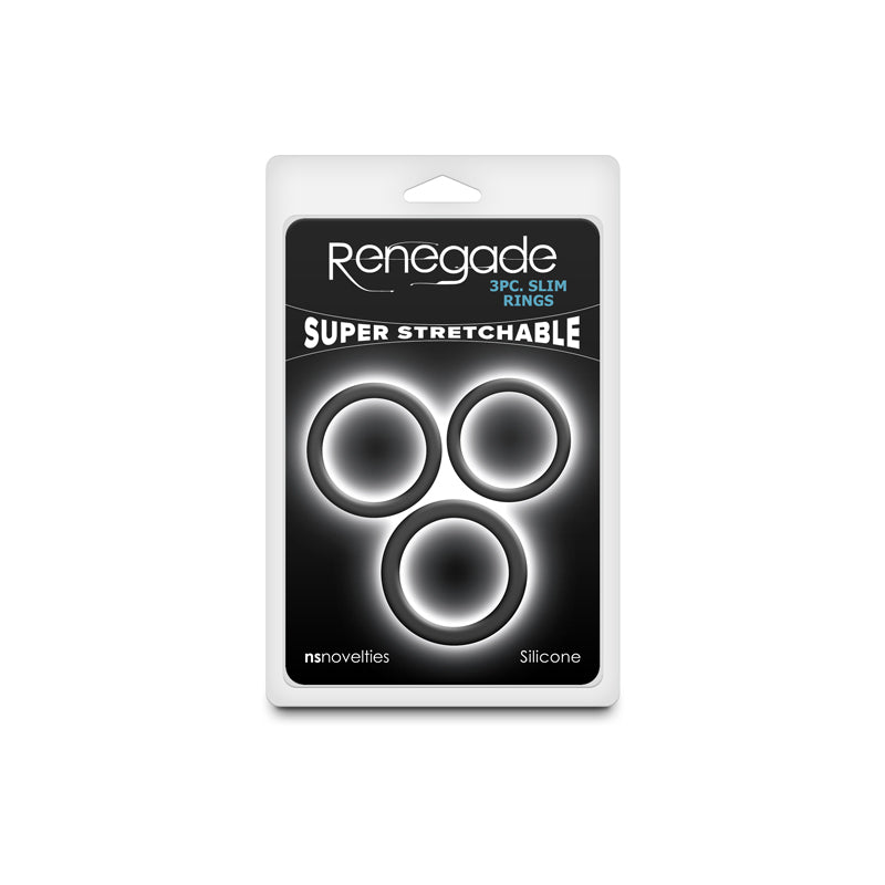 Renegade 3pc Slim Rings - Black - Black Cock Rings - Set of 3 Sizes NS Novelties
