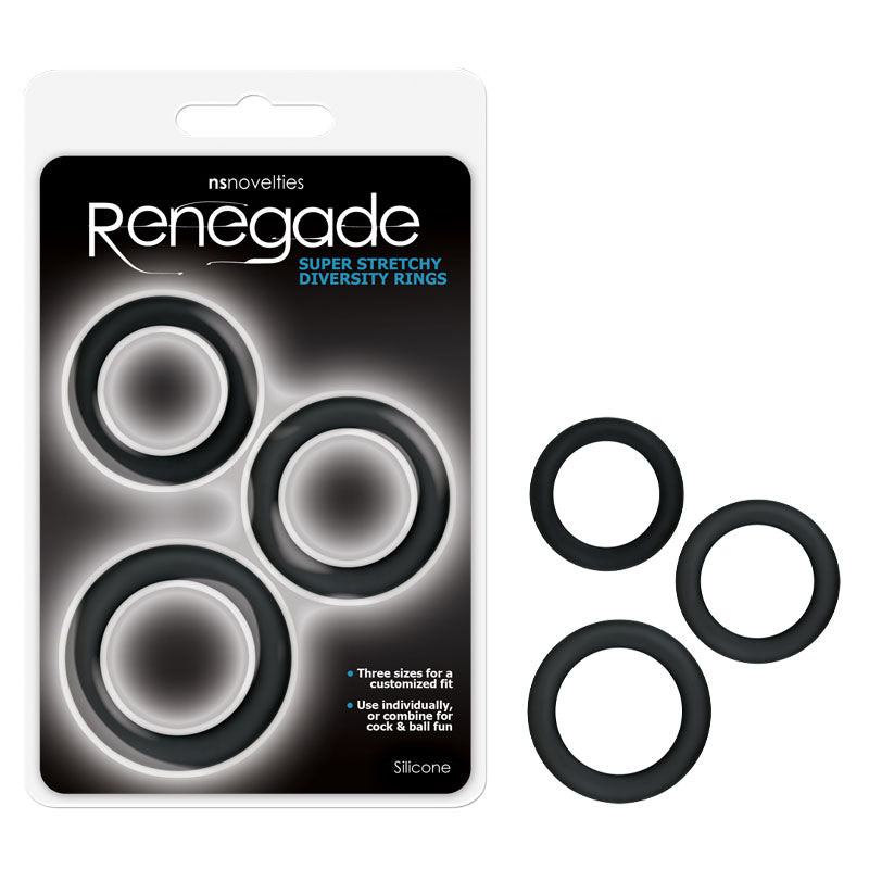 Renegade Diversity Rings - Black Cock Rings - Set of 3 Sizes NS Novelties