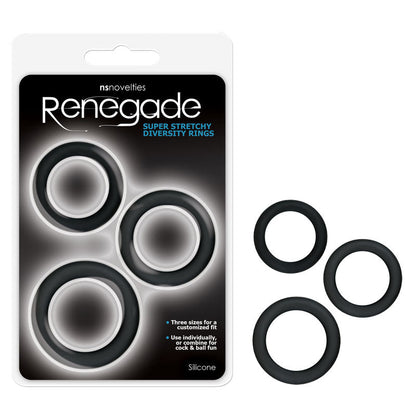 Renegade Diversity Rings - Black Cock Rings - Set of 3 Sizes NS Novelties