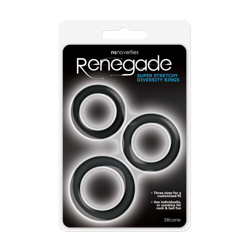 Renegade Diversity Rings - Black Cock Rings - Set of 3 Sizes NS Novelties