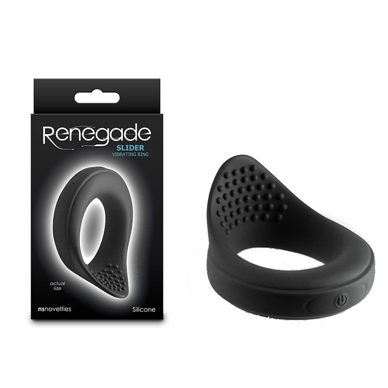Renegade Slider - Black - Black USB Rechargeable Vibrating Cock Ring NS Novelties